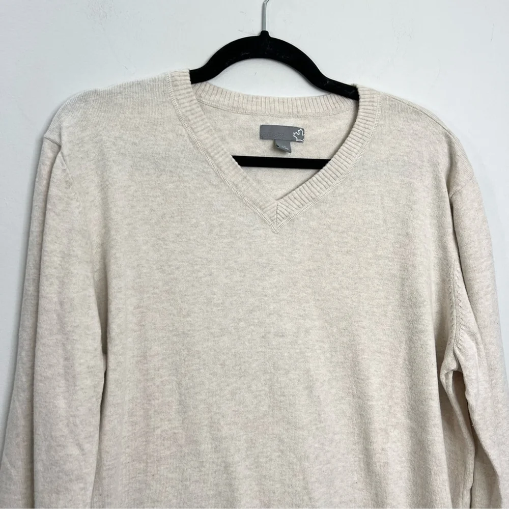 Sears Canada 100% cotton cream fine knit v neck sweater L